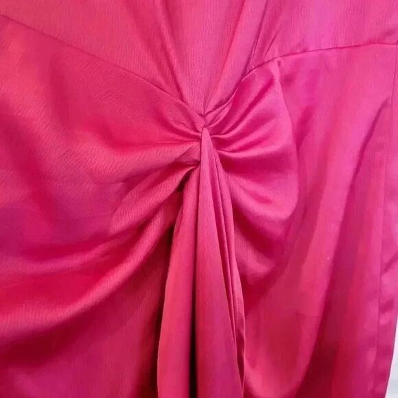 Elle Zeitoune Women's Pink Punch Poly Gathered Waist Midi Patrice Draped Satin L - Picture 6 of 16